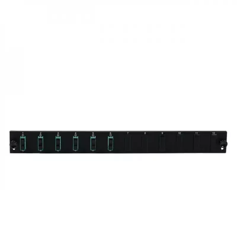 Pataisymo skydelio priedas EFB Elektronik SB-FP-S-6SC-D-V-OM3 — 1U stovo montavimas, 6× SC dvipusis, OM3, 432×13×43,5 mm, juoda