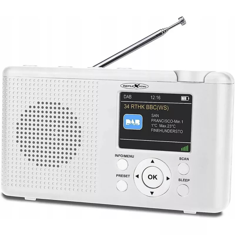 Reflexion TRA23DAB DAB+ stalinis radijas baltas su Bluetooth ir 20 nustatymų