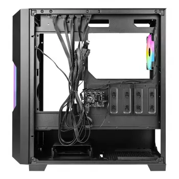 PC korpusas AZZA Guardian Glass Midi Tower — juodas, ATX/Micro‑ATX/ITX/EATX, palaiko 3,5 colio ×2 / 2,5 colio ×4, priekyje 120/140 mm ventiliatoriai