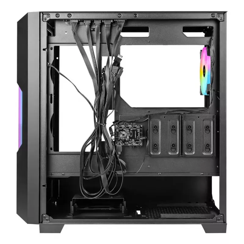 PC korpusas AZZA Guardian Glass Midi Tower — juodas, ATX/Micro‑ATX/ITX/EATX, palaiko 3,5 colio ×2 / 2,5 colio ×4, priekyje 120/140 mm ventiliatoriai