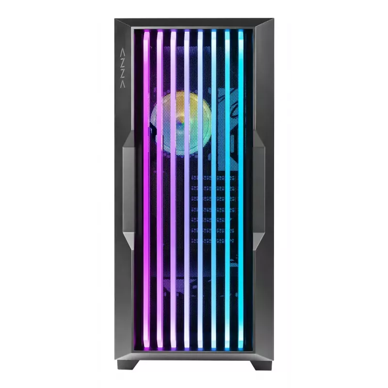 PC korpusas AZZA Guardian Glass Midi Tower — juodas, ATX/Micro‑ATX/ITX/EATX, palaiko 3,5 colio ×2 / 2,5 colio ×4, priekyje 120/140 mm ventiliatoriai
