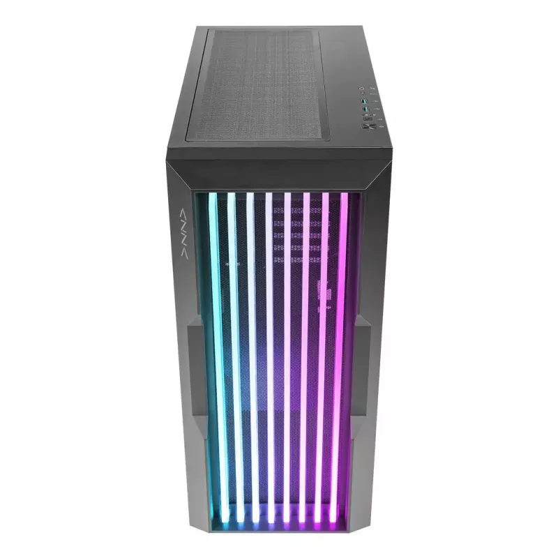 PC korpusas AZZA Guardian Glass Midi Tower — juodas, ATX/Micro‑ATX/ITX/EATX, palaiko 3,5 colio ×2 / 2,5 colio ×4, priekyje 120/140 mm ventiliatoriai