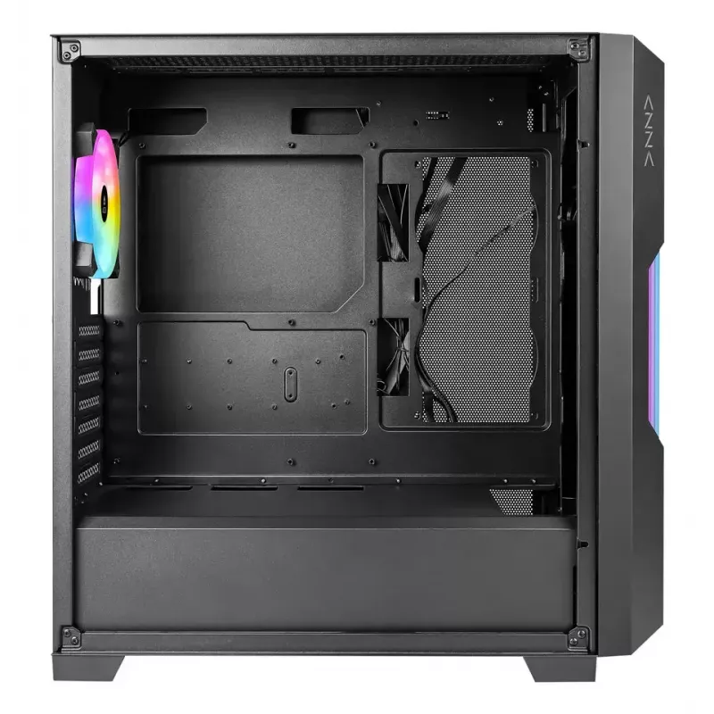 PC korpusas AZZA Guardian Glass Midi Tower — juodas, ATX/Micro‑ATX/ITX/EATX, palaiko 3,5 colio ×2 / 2,5 colio ×4, priekyje 120/140 mm ventiliatoriai