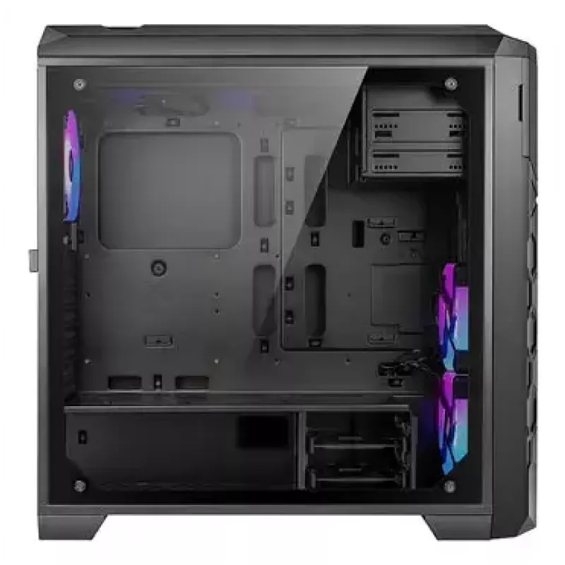 PC korpusas AZZA STORM ARGB Full Tower — juodas, ATX/Micro-ATX/EATX palaikymas, 2x 3,5 col. + 6x 2,5 col. nišos, iš anksto sumontuoti ARGB ventiliatoriai