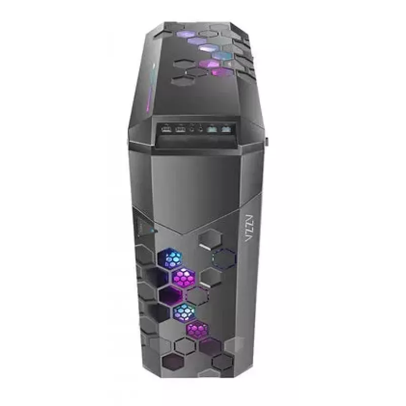 PC korpusas AZZA STORM ARGB Full Tower — juodas, ATX/Micro-ATX/EATX palaikymas, 2x 3,5 col. + 6x 2,5 col. nišos, iš anksto sumontuoti ARGB ventiliatoriai