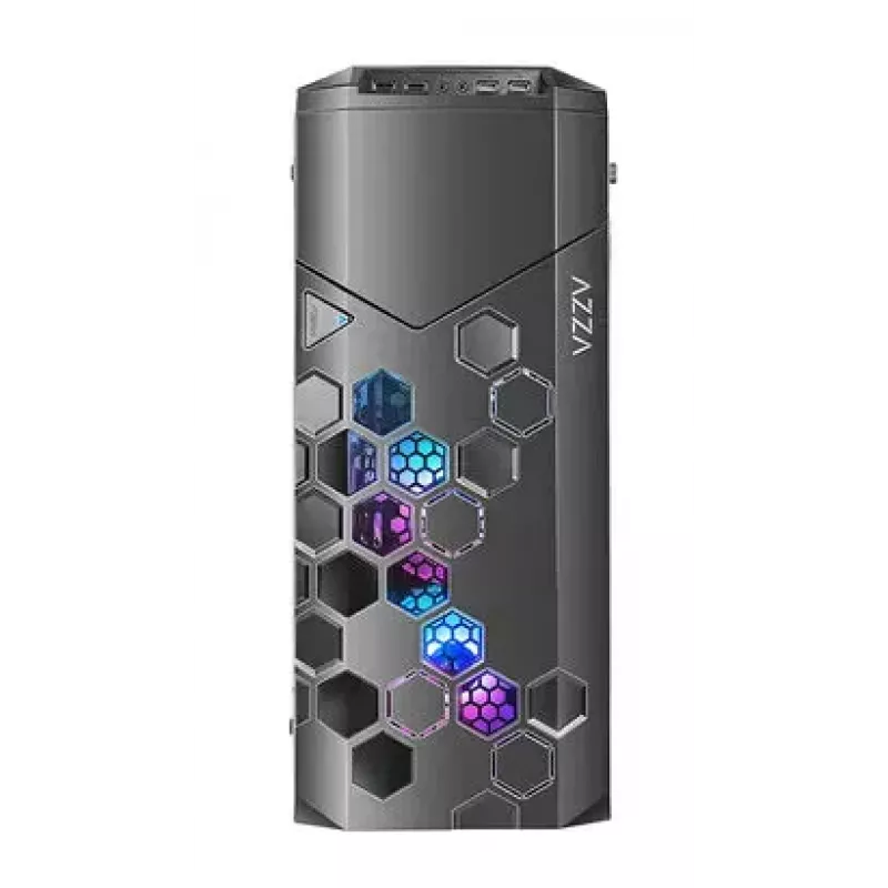 PC korpusas AZZA STORM ARGB Full Tower — juodas, ATX/Micro-ATX/EATX palaikymas, 2x 3,5 col. + 6x 2,5 col. nišos, iš anksto sumontuoti ARGB ventiliatoriai