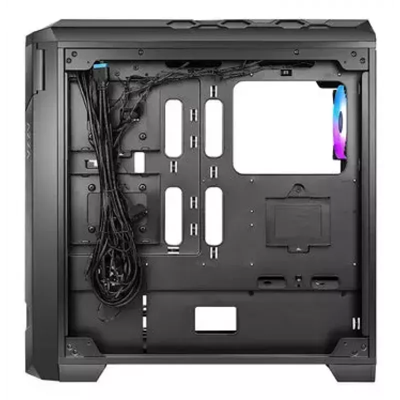 PC korpusas AZZA STORM ARGB Full Tower — juodas, ATX/Micro-ATX/EATX palaikymas, 2x 3,5 col. + 6x 2,5 col. nišos, iš anksto sumontuoti ARGB ventiliatoriai