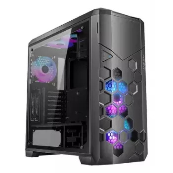 PC korpusas AZZA STORM ARGB Full Tower — juodas, ATX/Micro-ATX/EATX palaikymas, 2x 3,5 col. + 6x 2,5 col. nišos, iš anksto sumontuoti ARGB ventiliatoriai