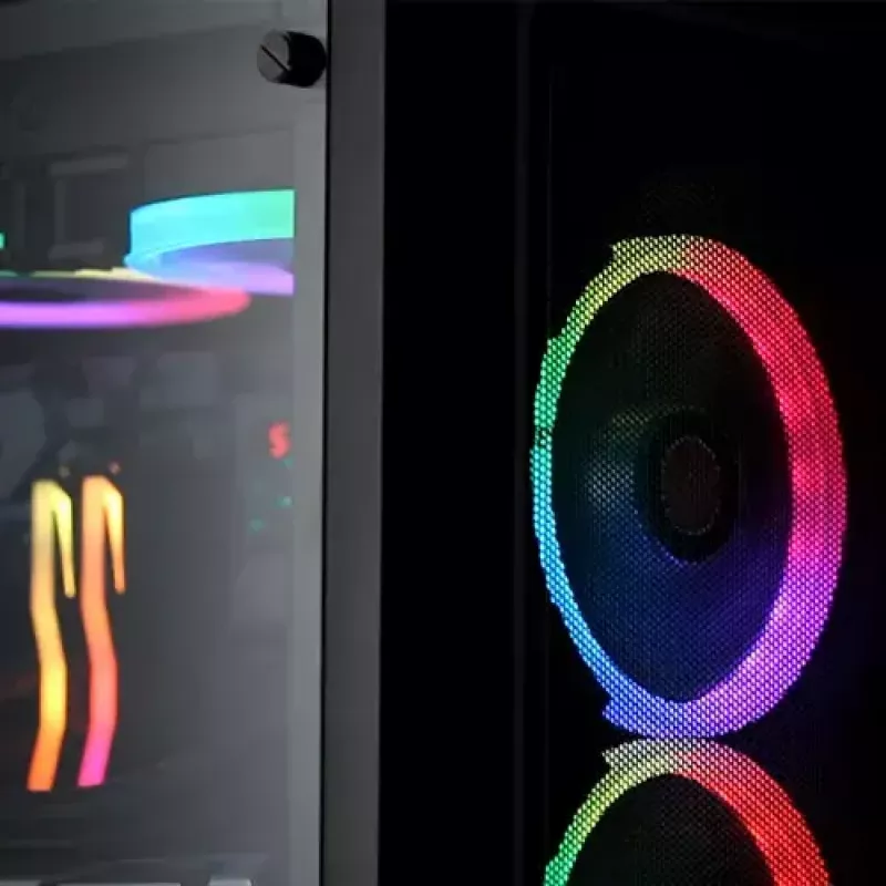 PC Midi Tower korpusas RAIJINTEK Ponos MS — juodas, palaiko 120/140 mm priekinius ventiliatorius, 1× 120 mm galinį, HDD 3,5 colio, SSD 2,5 colio, 210×442×485 mm