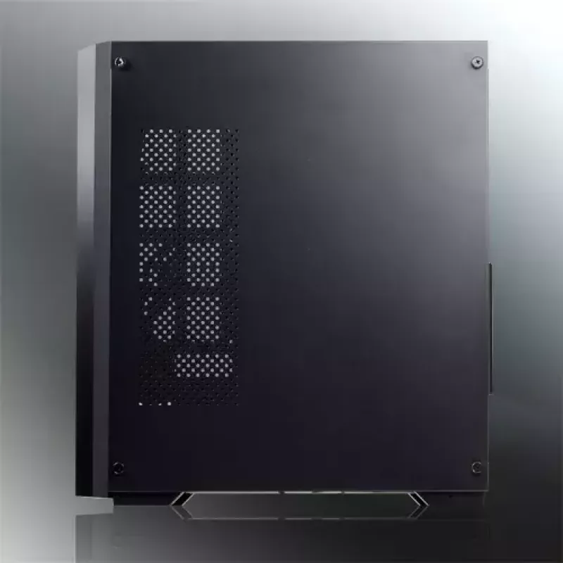 PC Midi Tower korpusas RAIJINTEK Ponos MS — juodas, palaiko 120/140 mm priekinius ventiliatorius, 1× 120 mm galinį, HDD 3,5 colio, SSD 2,5 colio, 210×442×485 mm
