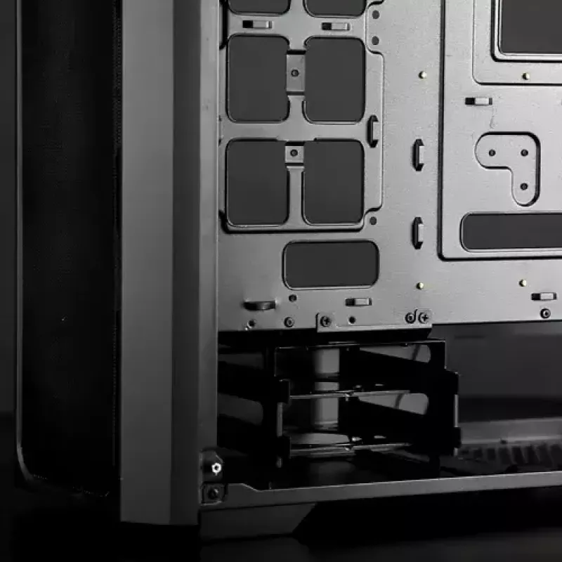 PC Midi Tower korpusas RAIJINTEK Ponos MS — juodas, palaiko 120/140 mm priekinius ventiliatorius, 1× 120 mm galinį, HDD 3,5 colio, SSD 2,5 colio, 210×442×485 mm