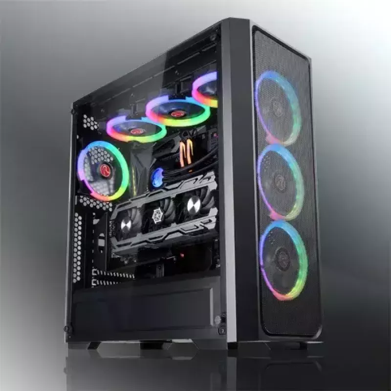 PC Midi Tower korpusas RAIJINTEK Ponos MS — juodas, palaiko 120/140 mm priekinius ventiliatorius, 1× 120 mm galinį, HDD 3,5 colio, SSD 2,5 colio, 210×442×485 mm