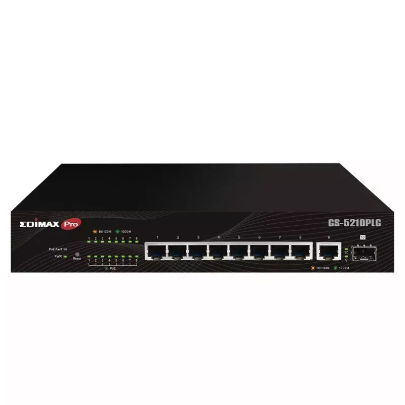 Valdomas komutatorius Edimax GS-5210PLG 8 prievadų Gigabit Ethernet PoE juodas