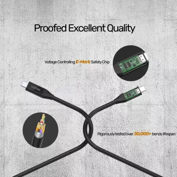USB4 Gen 2x2 USB-C laidas Unitek C14100BK-0.8M — 0,8 m, USB-C į USB-C, 40 Gbit/s, juodas