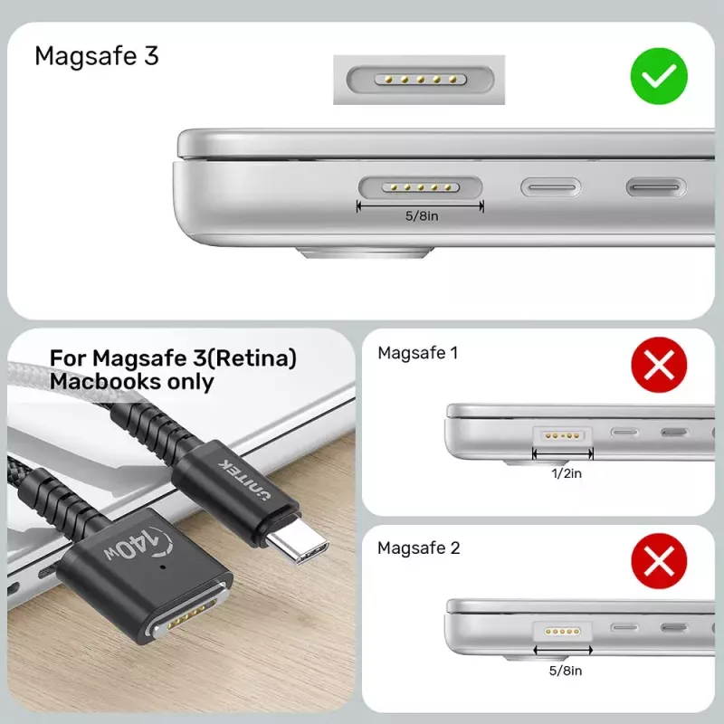 Maitinimo kabelis UNITEK C14121BK-1M Juodas MagSafe 3 USB C 1m 28V 5A