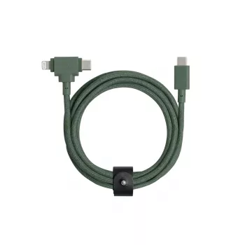 USB-C į USB-C / Lightning laidas Native Union Belt kabelis Duo, 1,5 m, žalias