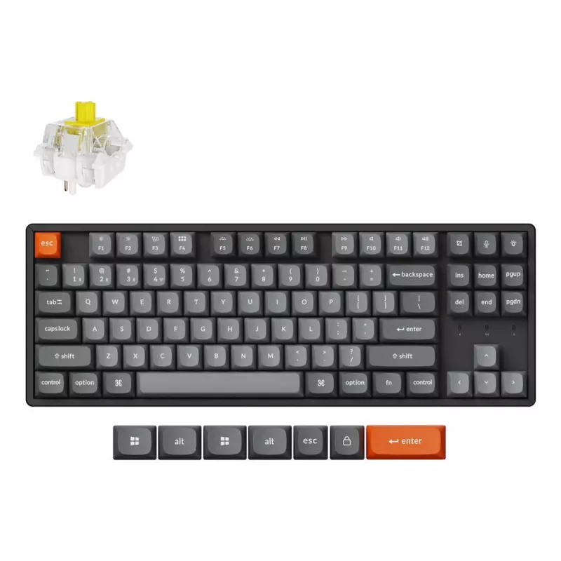 Mechaninė klaviatūra Keychron K8 Max 80% (87 klavišai) laidinė USB + RF belaidė + Bluetooth, RGB, juoda