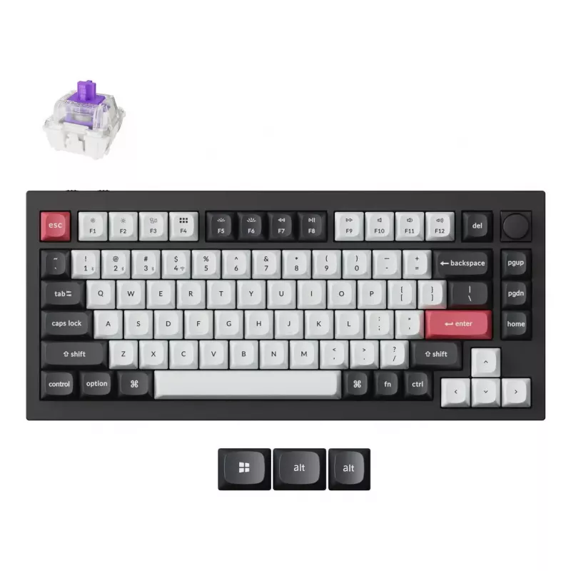 Keychron Q1 HE klaviatūra universali USB RF belaidė Bluetooth QWERTY šiaurietiška juoda pilka