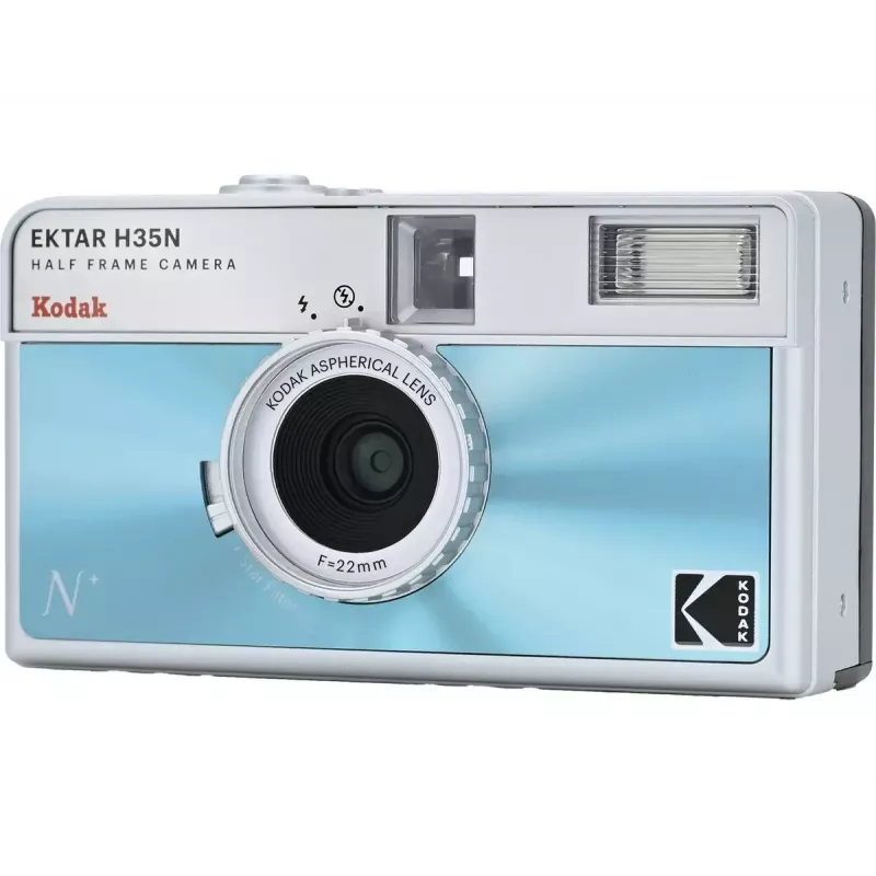 35 mm juostinis fotoaparatas Kodak EKTAR H35N Glazed Blue — fokusavimo nereikalaujantis, fiksuotas objektyvas