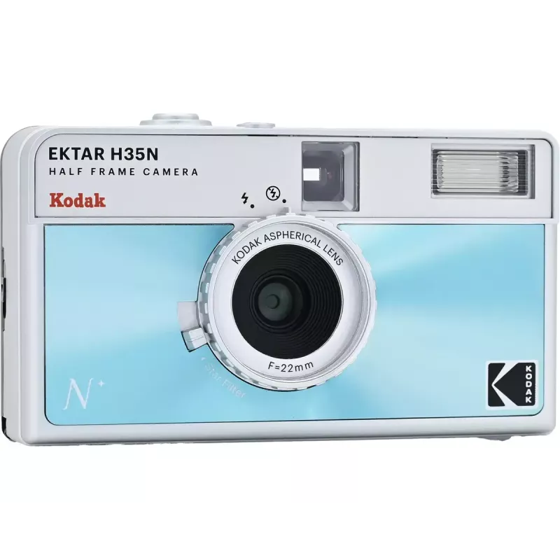 35 mm juostinis fotoaparatas Kodak EKTAR H35N Glazed Blue — fokusavimo nereikalaujantis, fiksuotas objektyvas