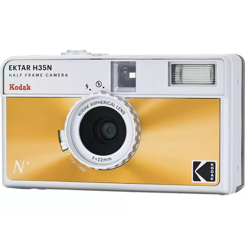 35 mm fotoaparatas su juostele Kodak EKTAR H35N blizgus oranžinis — Point-and-Shoot, fiksuotas objektyvas