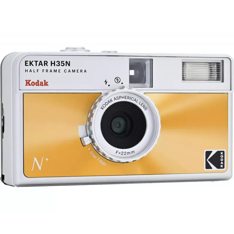 35 mm fotoaparatas su juostele Kodak EKTAR H35N blizgus oranžinis — Point-and-Shoot, fiksuotas objektyvas