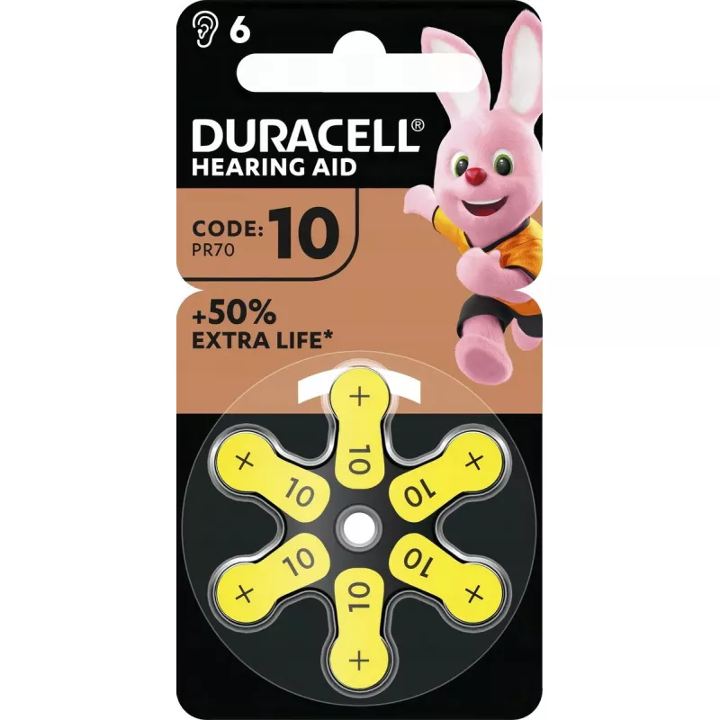 Duracell EasyTab klausos aparatų baterijos, dydis 10, 6 vnt. pakuotėje