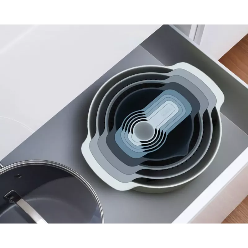 Rinkinys Joseph Joseph Nest Stackable mėlynas pilkas 4,5 L dubuo 1,65 L sietelis