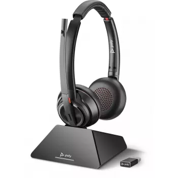 Laisvų rankų įranga ir įkrovimo stotelė POLY W8220 – belaidė Bluetooth, antausinė, galvos juosta, 180 m atstumas, 160 g, juoda