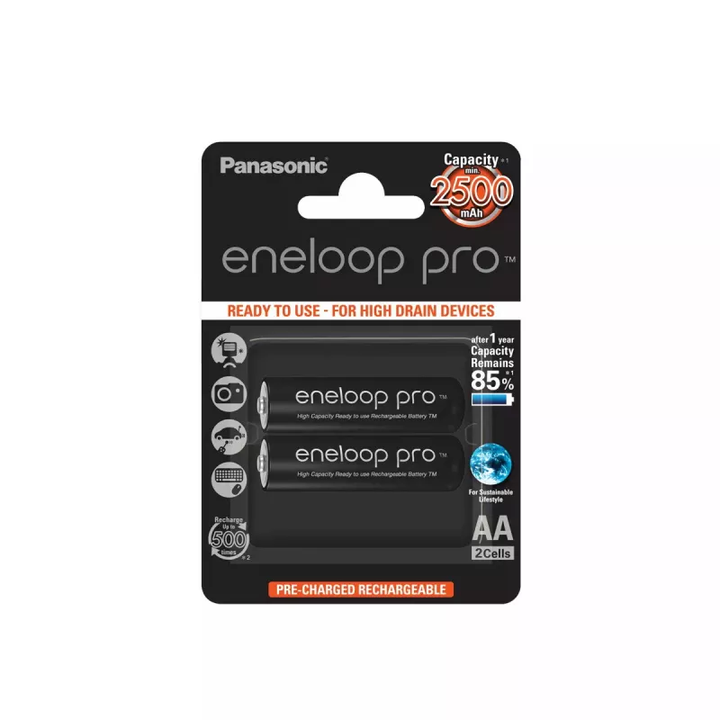 Įkraunama AA baterija Panasonic BK-3HCDE/2BE 2500mAh 1,2V, 2 vnt.