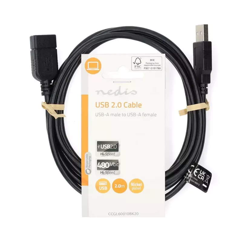 USB kabelis Nedis CCGL60010BK20 1m USB 2.0 Juodas