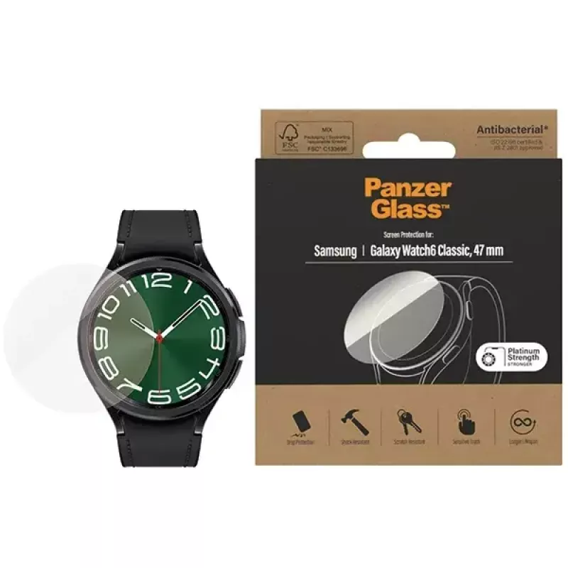 Ekrano apsauga PanzerGlass Samsung Galaxy Watch6 Classic 47mm – antibakterinė stiklo plėvelė