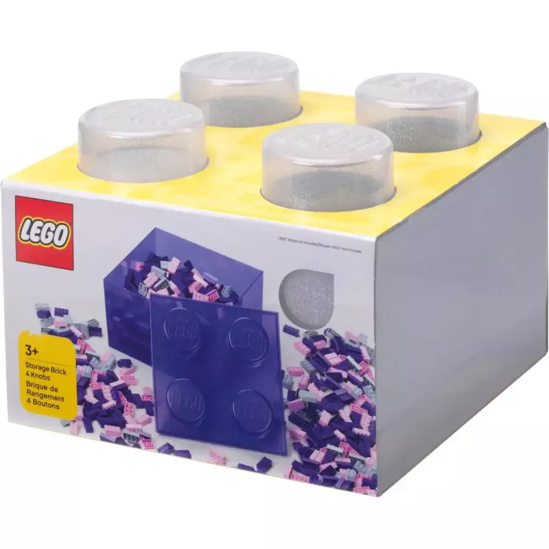 „Storage Brick 4 Top Lid Glitter“ (skaidrus) iš room copenhagen — LEGO suderinama laikymo dėžutė, 4 kaiščių, skaidrus blizgesio