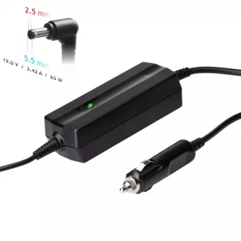 Maitinimo keitiklis / adapteris Akyga AK-ND-31 nešiojamiesiems kompiuteriams, automobilinis 65 W, 12 V įvestis, juodas, ABS korpusas
