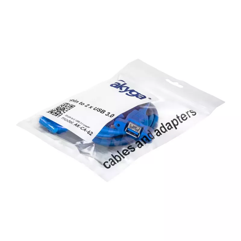 USB laidas Akyga AK-CA-62 USB 3.2 Gen 1 65 m 2 x USB 3.0 Mėlynas