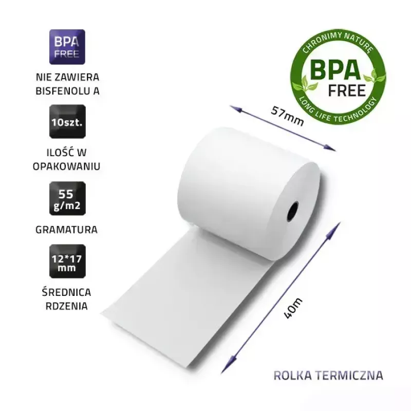 Terminis ritinys QOLTEC 57 x 40 mm 55 g/m² be BPA — QOLTEC 51897
