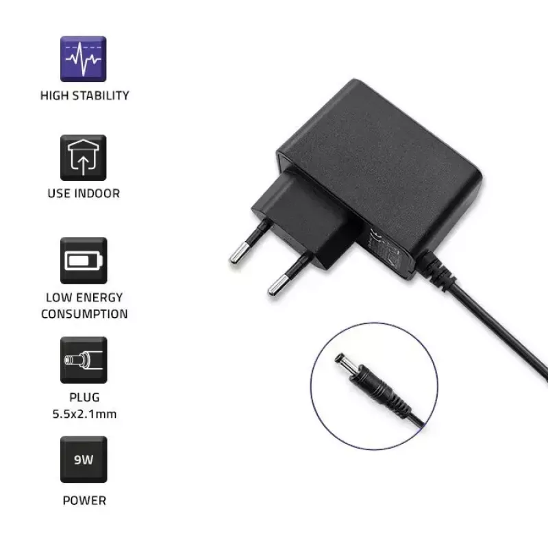 Maitinimo adapteris QOLTEC 52412 — 9W (9V 1A) išorinis adapteris nešiojamiems įrenginiams