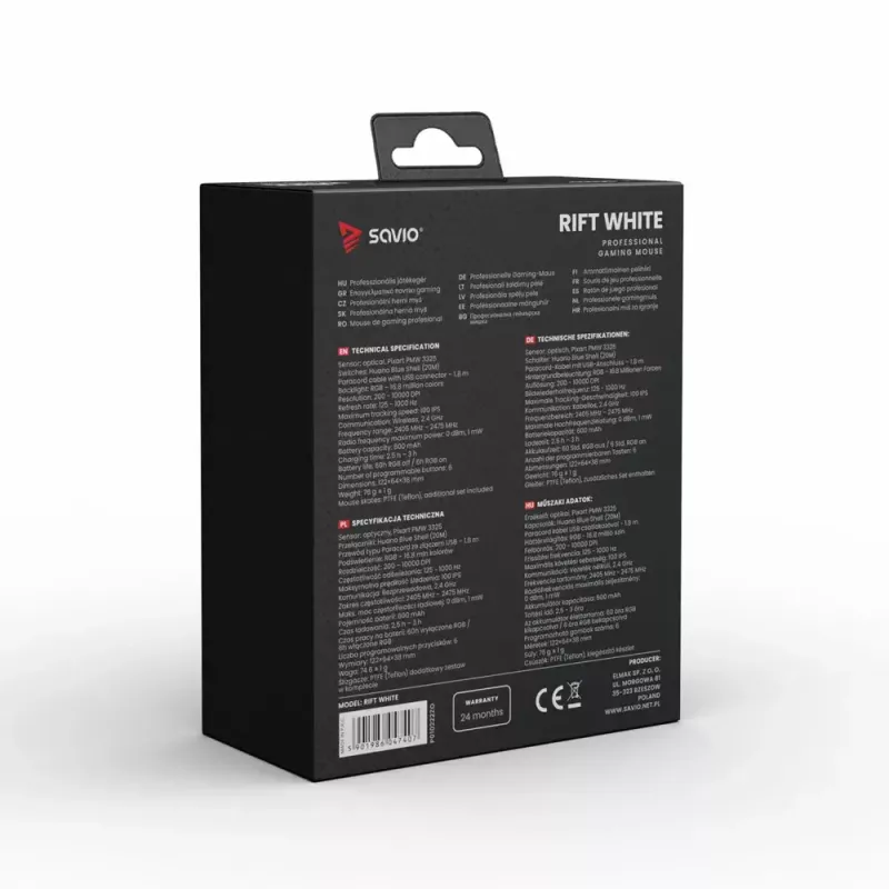 Pelė Savio RIFT WHITE Bluetooth USB Type-A