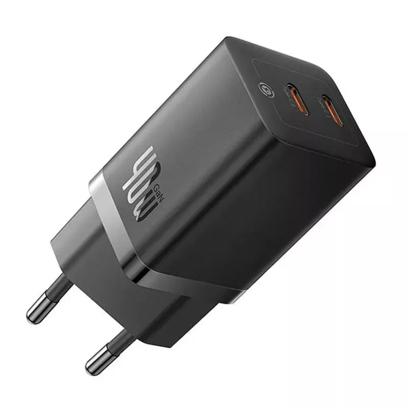Baseus sieninis įkroviklis GaN5 40W, 2x USB C (Juoda)