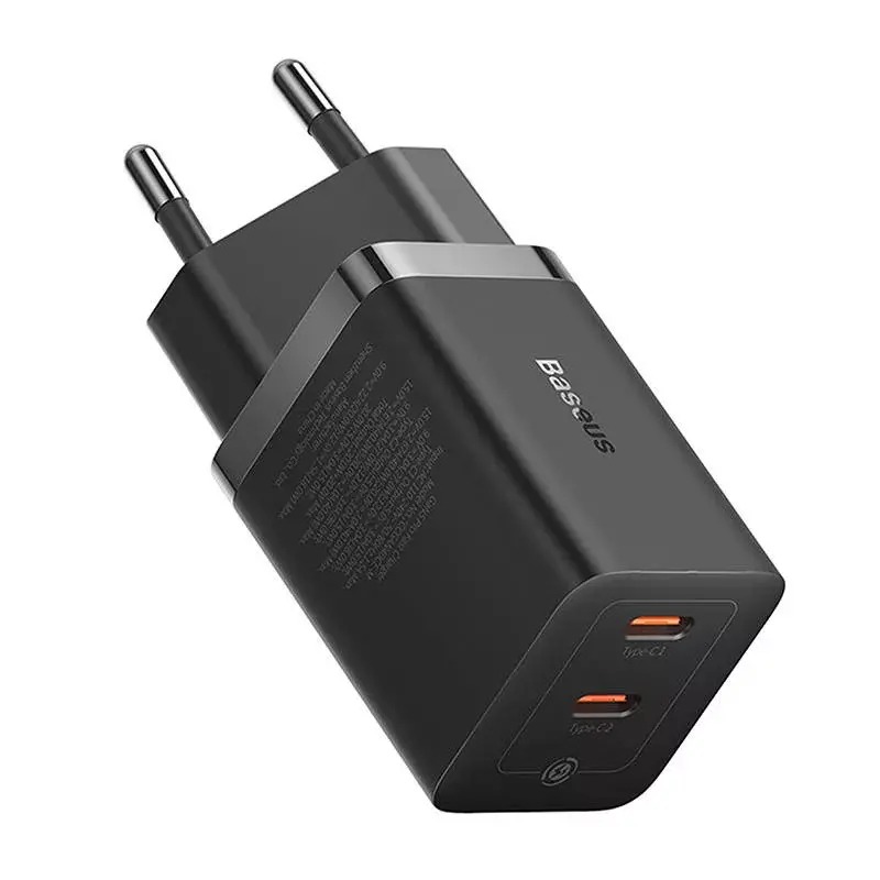 Baseus sieninis įkroviklis GaN5 40W, 2x USB C (Juoda)