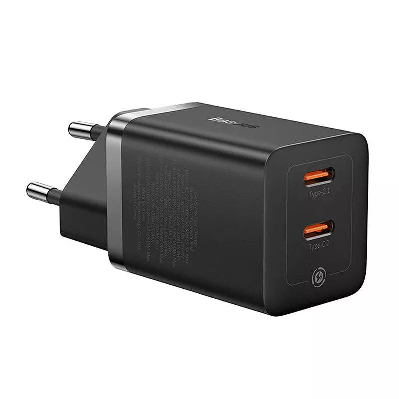Baseus sieninis įkroviklis GaN5 40W, 2x USB C (Juoda)