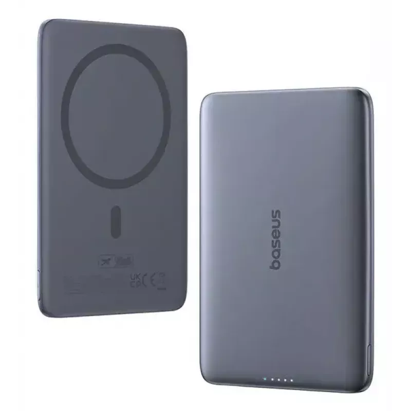 Nešiojama išorinė baterija Baseus PicoGo Ultra-plonas 5000 mAh, 20 W išvestis, belaidis įkrovimas, USB-C, pilka