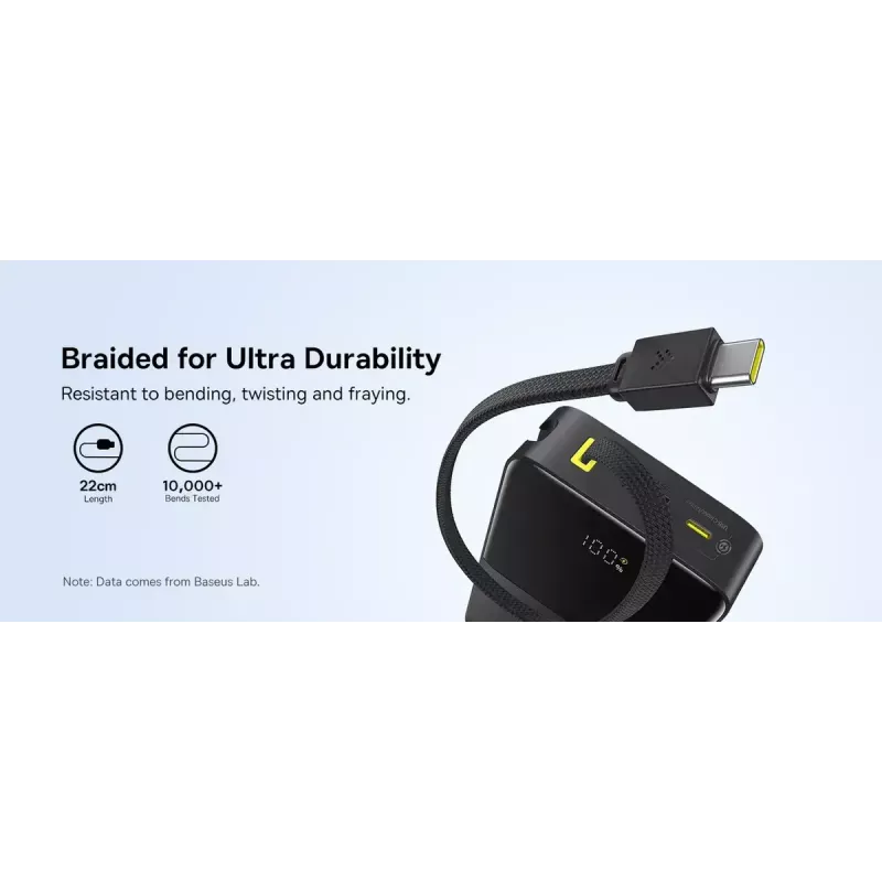 Išorinė baterija Baseus EnerFill Bipow2 Pro — 20000 mAh, PD 3.0 & QC 3.0, 22.5W, 1×USB-A + 1×USB-C, juoda, iki 3 įrenginių