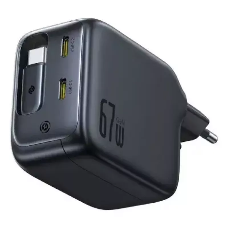 Įkroviklis Baseus EnerCore CJ11 Fast Charger 3C 67W — 3× USB-C, kintamosios srovės įvestis, juodas