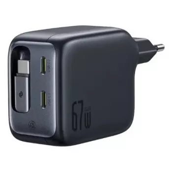 Įkroviklis Baseus EnerCore CJ11 Fast Charger 3C 67W — 3× USB-C, kintamosios srovės įvestis, juodas