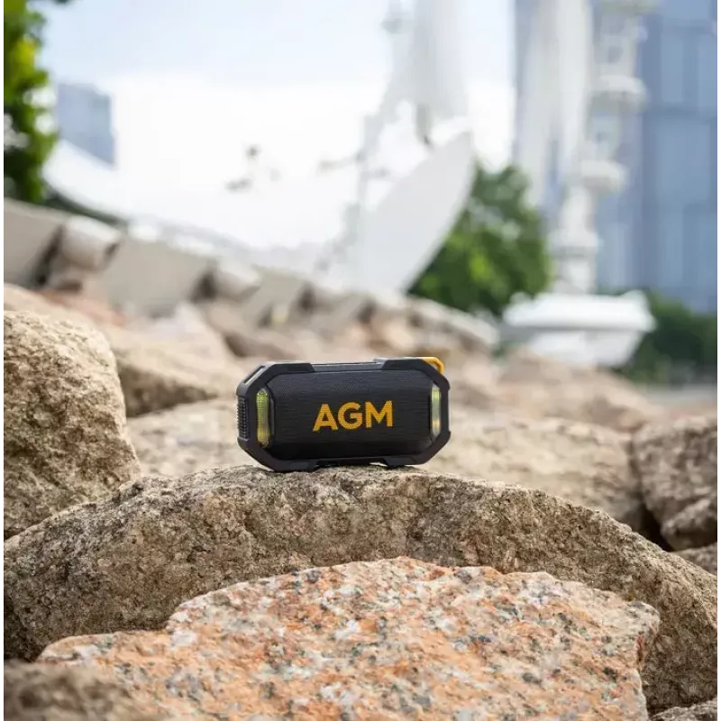 Vakarėlių garsiakalbis Beafon AGM Mag Rock — belaidis 8 W, baterija 1800 mAh, iki 10 val., juoda / oranžinė, mygtukinis garsumo valdymas