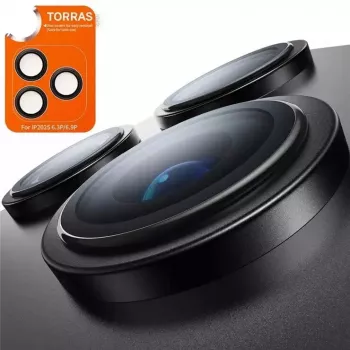 Objektyvo apsauga Torras, skirta iPhone 17 Pro – juoda apsauginė kameros objektyvo dangtelė