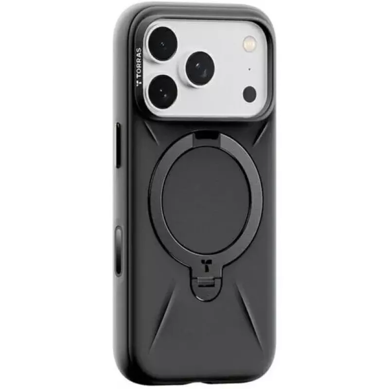 Telefono dėklas Torras OSTAND SPIN SERIES, skirtas iPhone 17 Pro Max, juodas