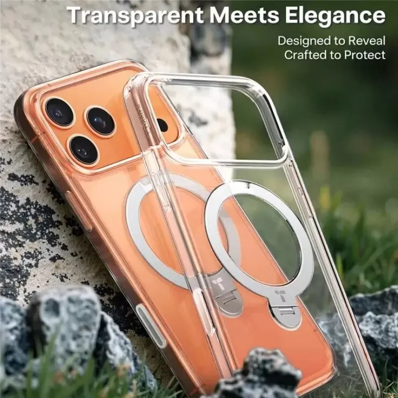 Telefono dėklas Torras Ostand Spin Series skirtas iPhone 17 Pro Max Clear – permatomas apsauginis gaubtas
