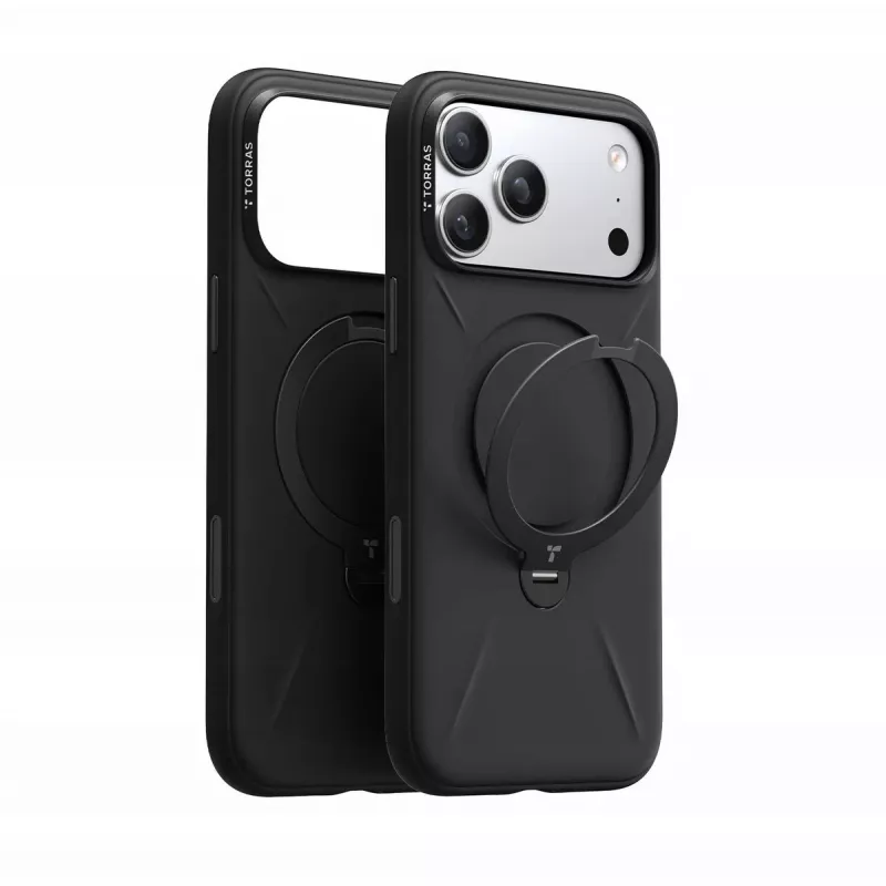 Telefono dėklas Torras Spin Softune serija, skirtas iPhone 17 Pro — Juodas, plonas apsauginis dėklas